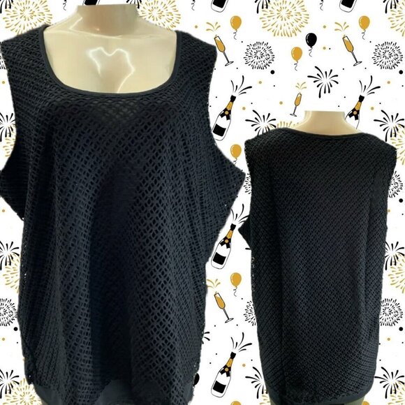 Liz Lange Plus 1X Black Crochet Stretch Knit Lined Scoop Neckline Sleeveless Top - Picture 1 of 7